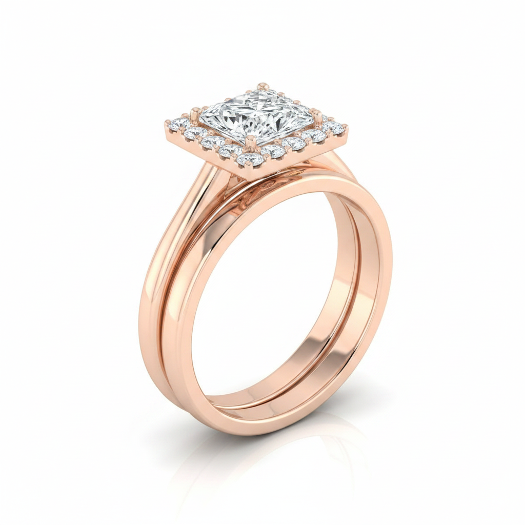 The Etta Matching Wedding Band, Princess in 14K Rose Gold