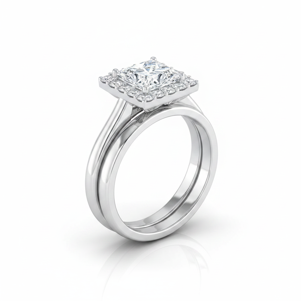 The Etta Matching Wedding Band, Princess in 18K White Gold