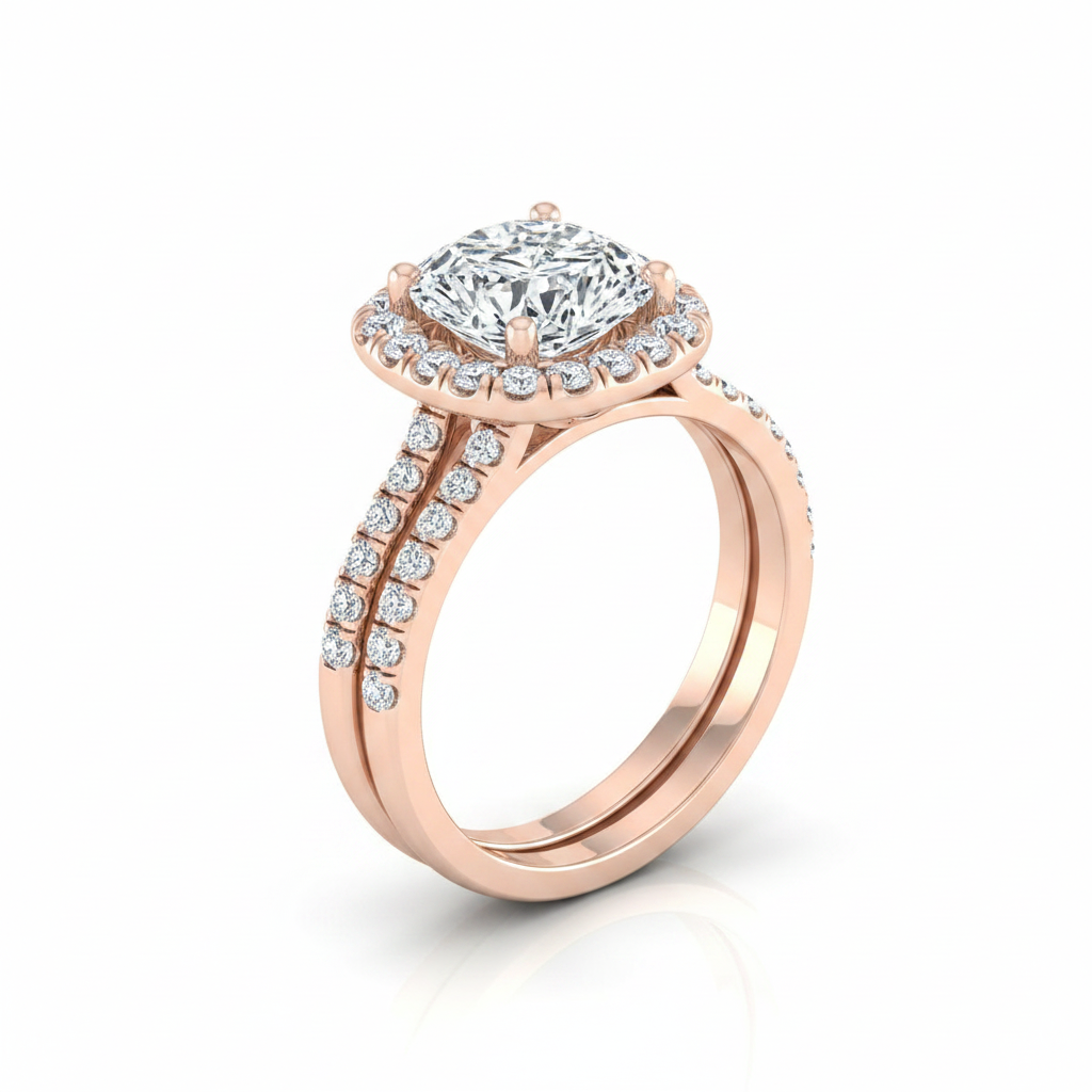 The Everly Matching Wedding Band, Cushion in 14K Rose Gold