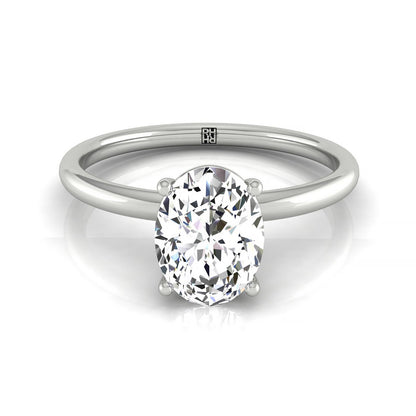 Cyndi Select Curved Hidden Halo Solitaire Oval Lab Diamond Engagement Ring in 14K White Gold, front view | RockHer