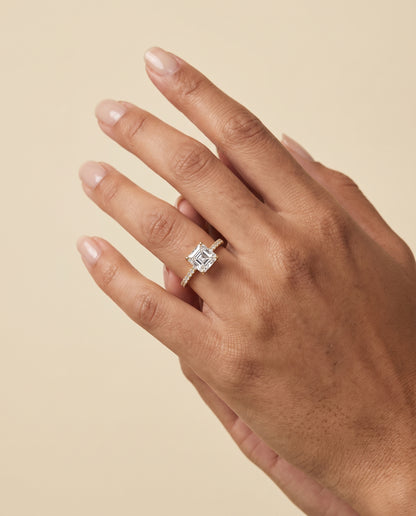 The Kelly Double Claw Prong French Pavé Asscher Cut Engagement Ring Setting in 18K Yellow Gold