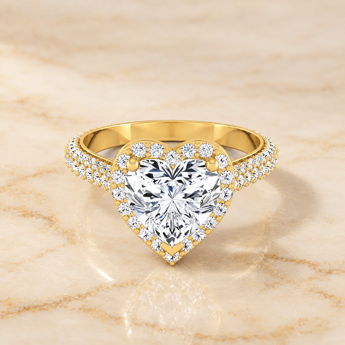 The Ella Micro Pavé Triple Row Halo Heart Engagement Ring Setting in 18K Yellow Gold