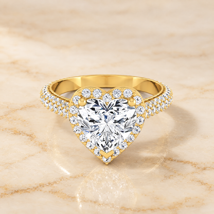 The Ella Micro Pavé Triple Row Halo Heart Engagement Ring Setting in 18K Yellow Gold