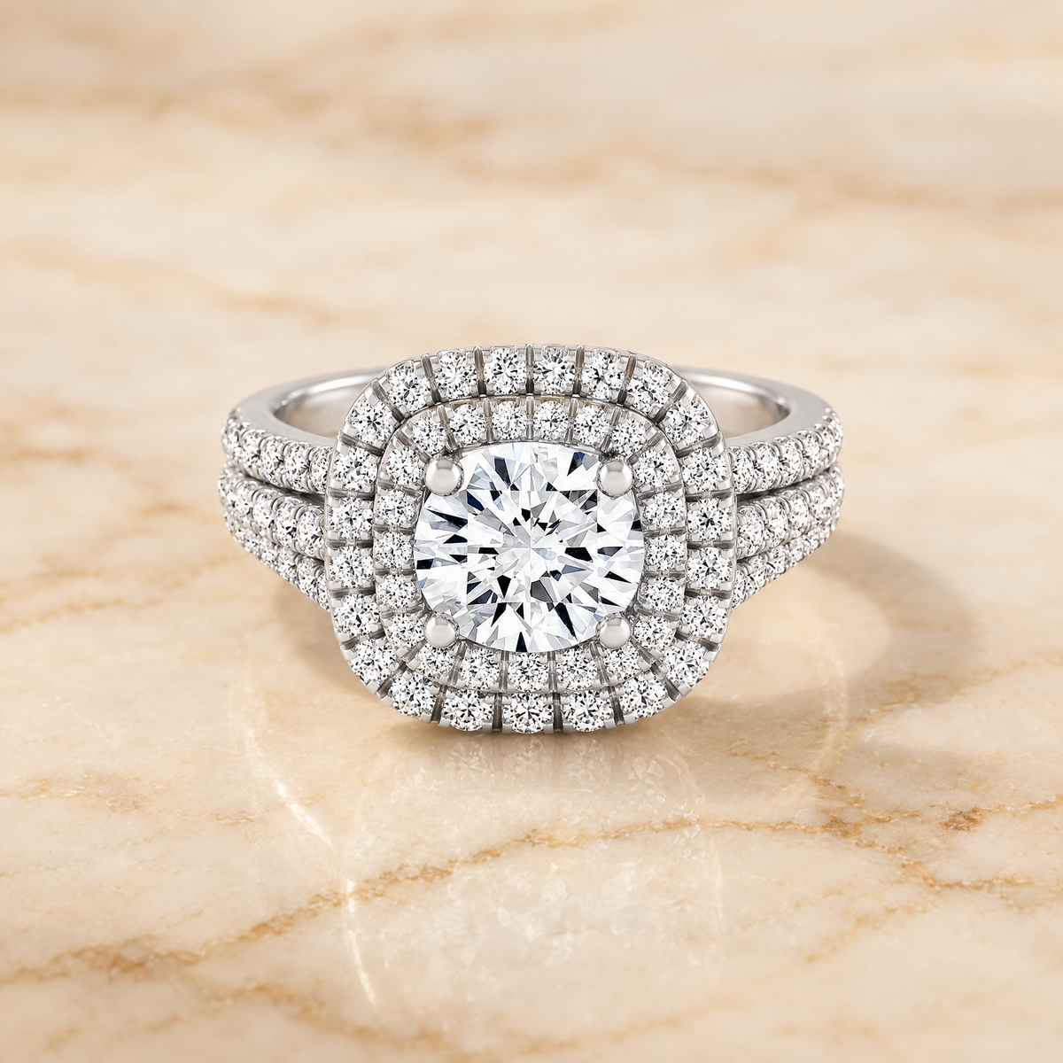 The Lyra Double Halo Round Engagement Ring Setting in Platinum