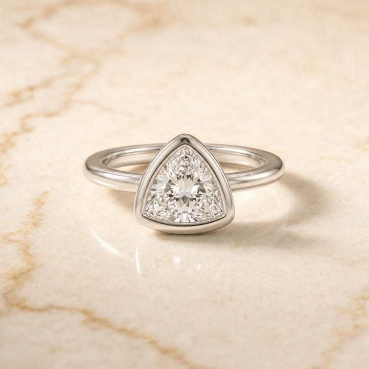 Trillion engagement ring setting in 18K White Gold, Agnes Bezel Solitaire In Trillion | RockHer