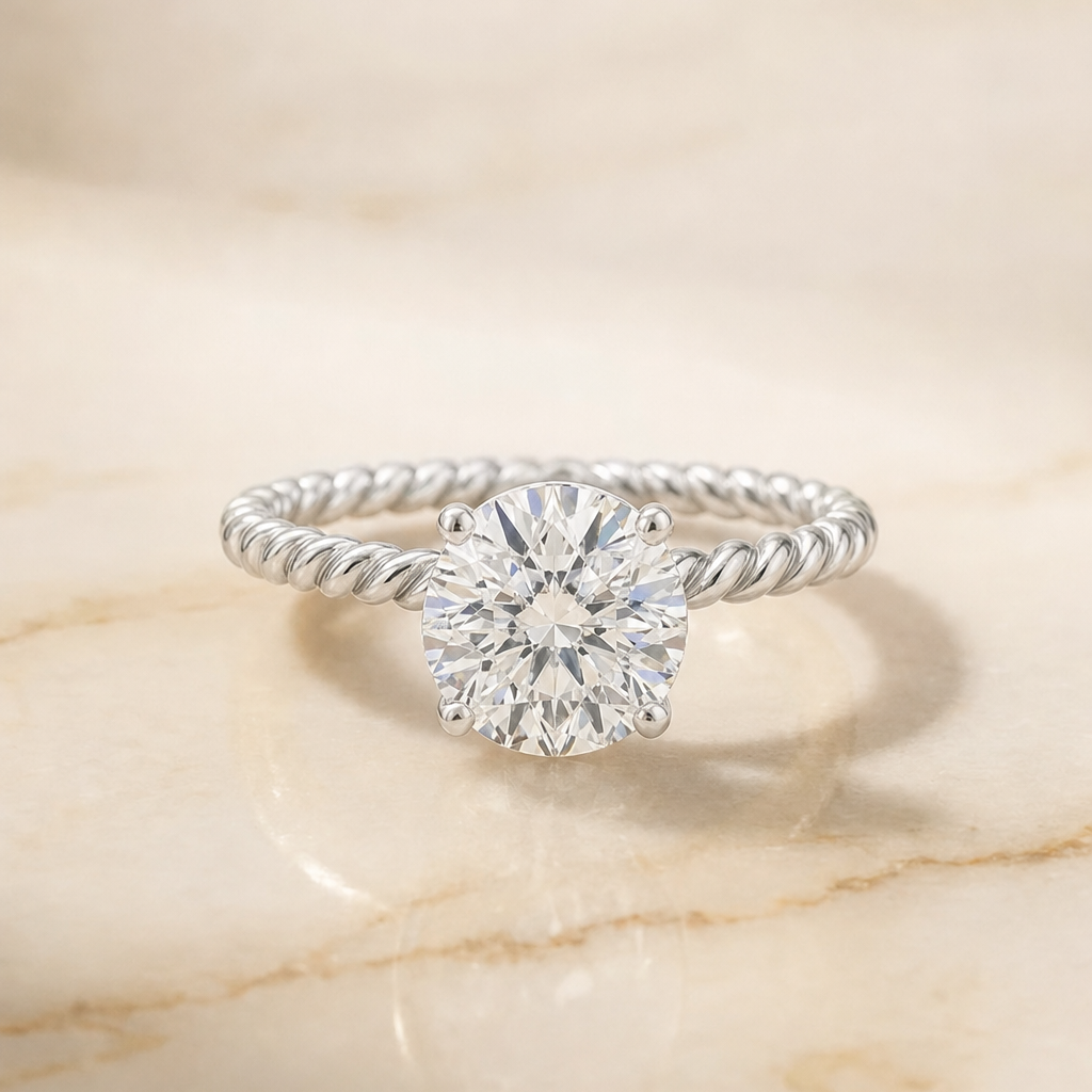 The Charlie Twisted Rope Surprise Stone Solitaire Round Engagement Ring Setting in Platinum