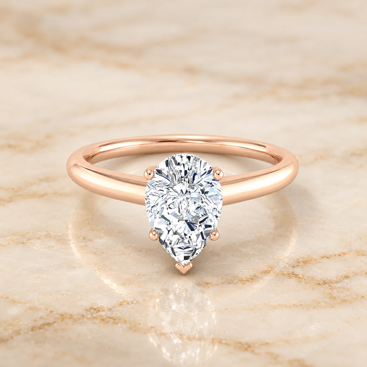 Pear engagement ring setting in 14K Rose Gold, Viola Contemporary Comfort Fit Flat Shank Solitaire Pear | RockHer