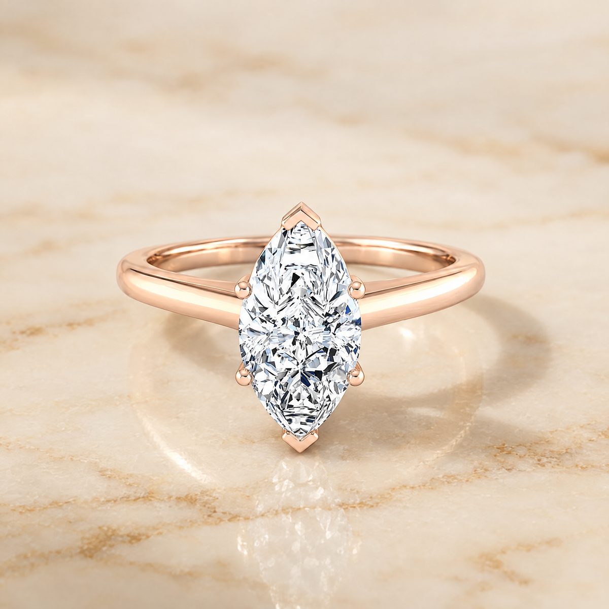 The Viola Contemporary Comfort Fit Flat Shank Solitaire Marquise Engagement Ring Setting in 14K Rose Gold