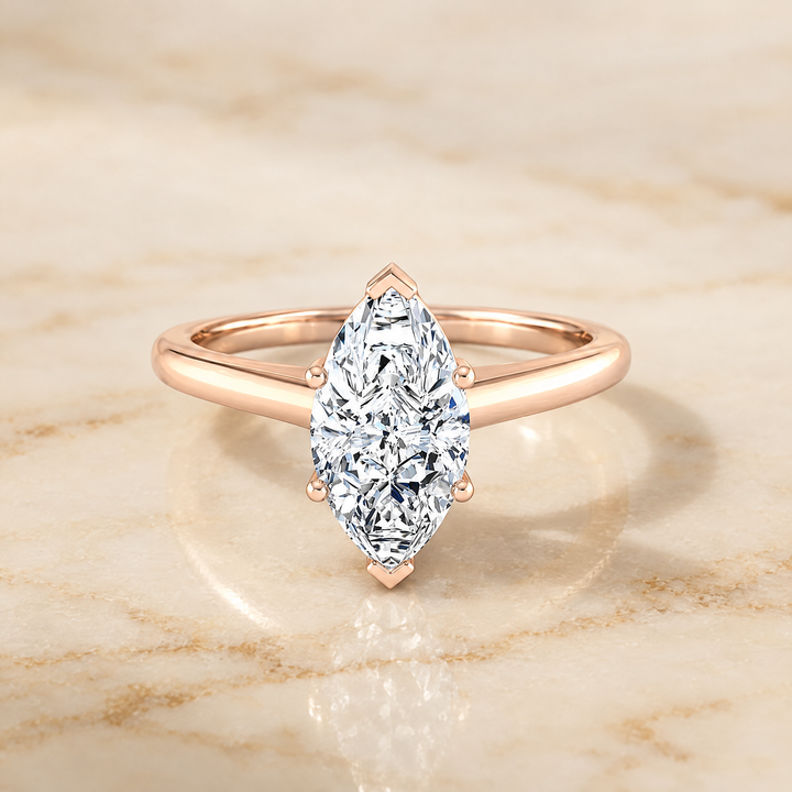 The Viola Contemporary Comfort Fit Flat Shank Solitaire Marquise Engagement Ring Setting in 14K Rose Gold