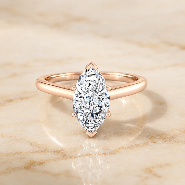 The Viola Contemporary Comfort Fit Flat Shank Solitaire Marquise Engagement Ring Setting in 14K Rose Gold