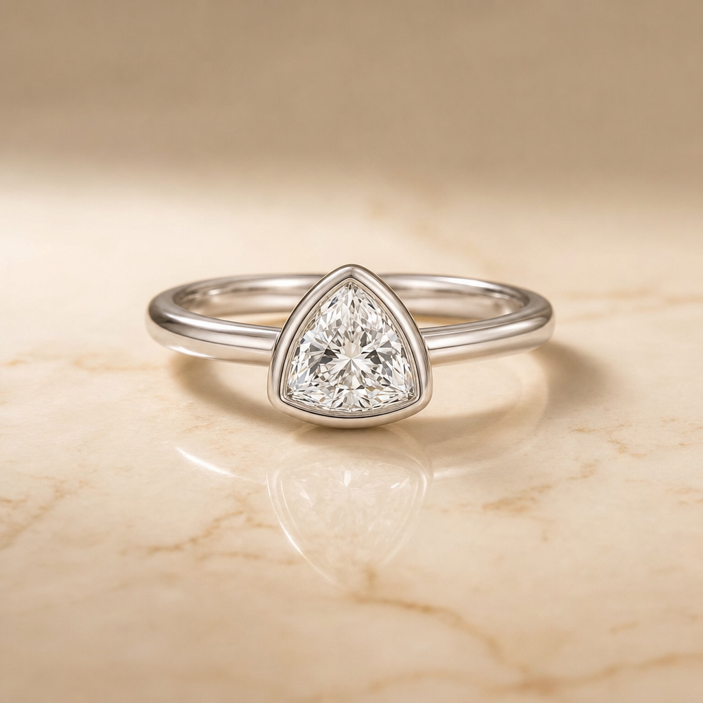 The Agnes Bezel Solitaire In Trillion Engagement Ring Setting in Platinum