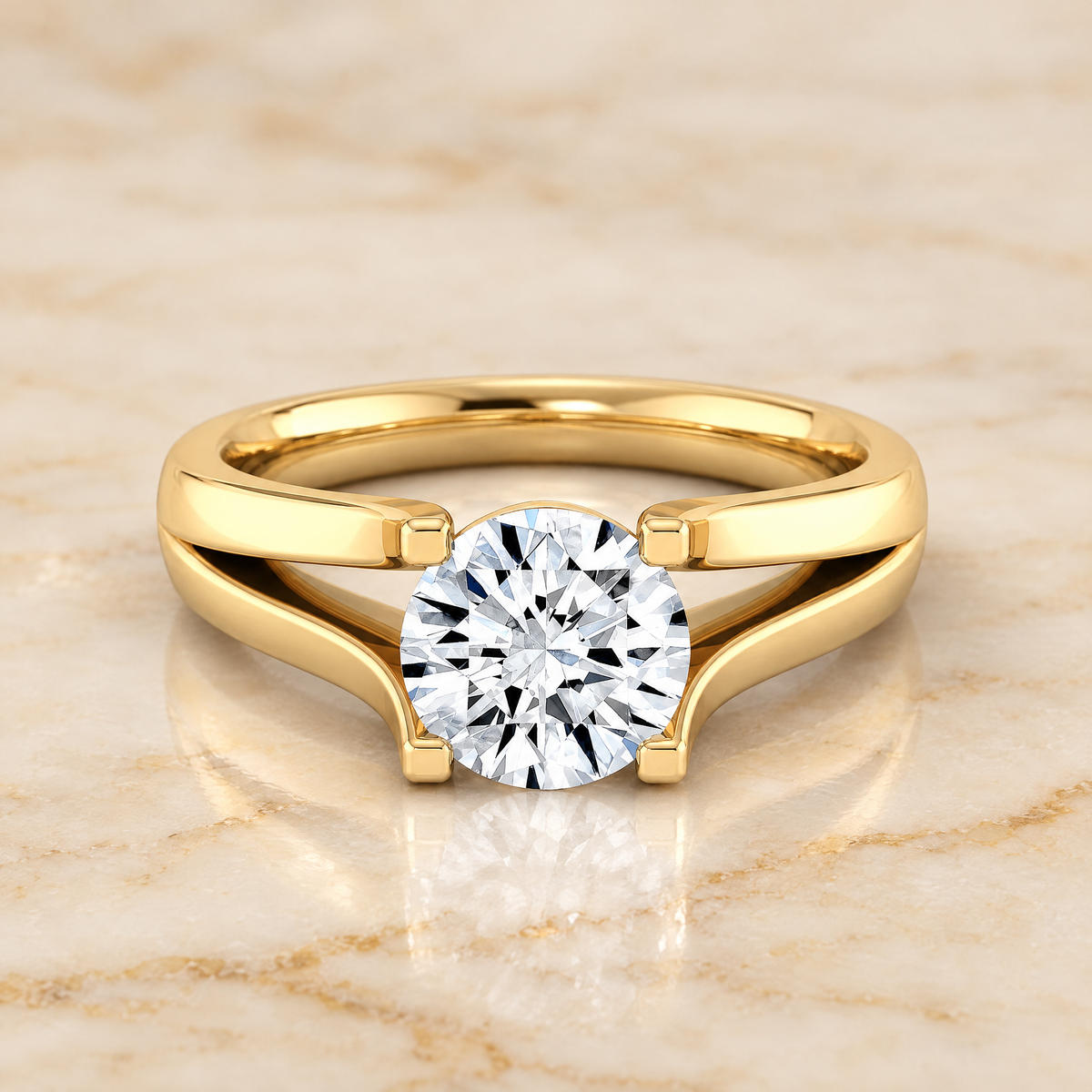 The Rosemary Modern Wide Split Shank Solitaire Round Engagement Ring Setting in 18K Yellow Gold