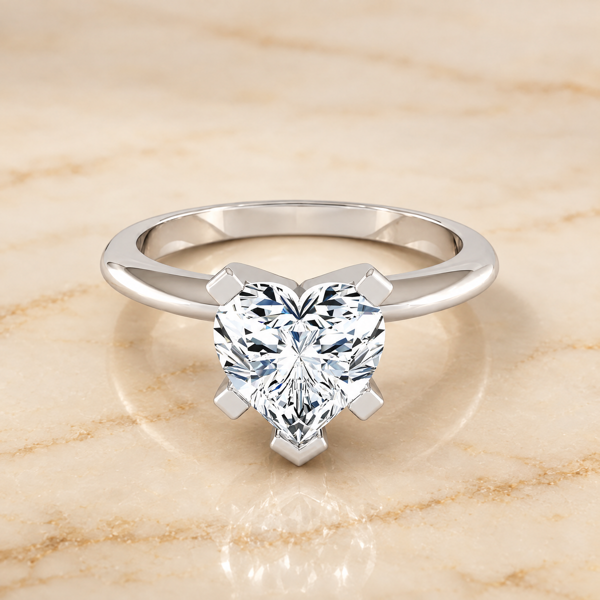 The Lolette Classic Low Base Solitaire Heart Engagement Ring Setting in Platinum