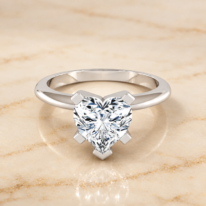 The Lolette Classic Low Base Solitaire Heart Engagement Ring Setting in Platinum