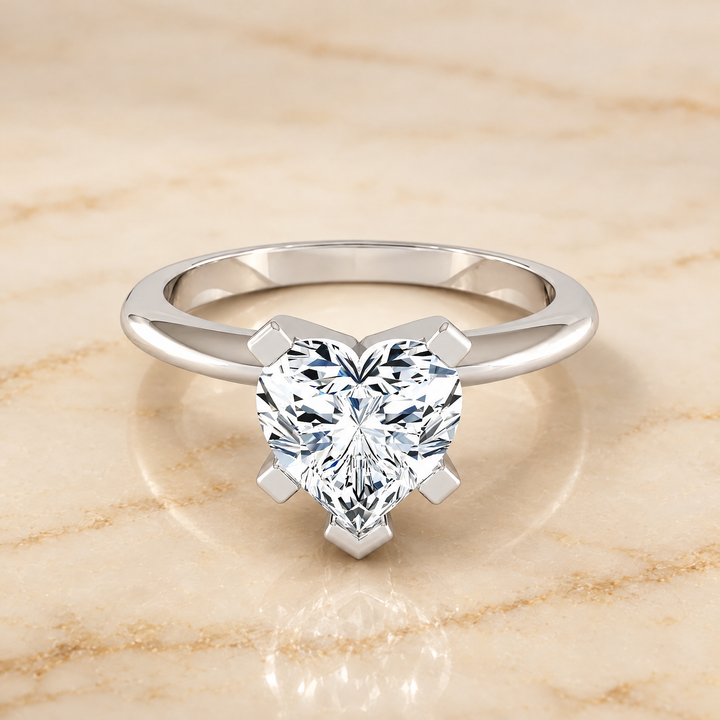 The Lolette Classic Low Base Solitaire Heart Engagement Ring Setting in Platinum