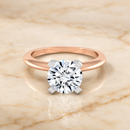 The Lolette Classic Low Base Solitaire Round Engagement Ring Setting in 14K Rose Gold
