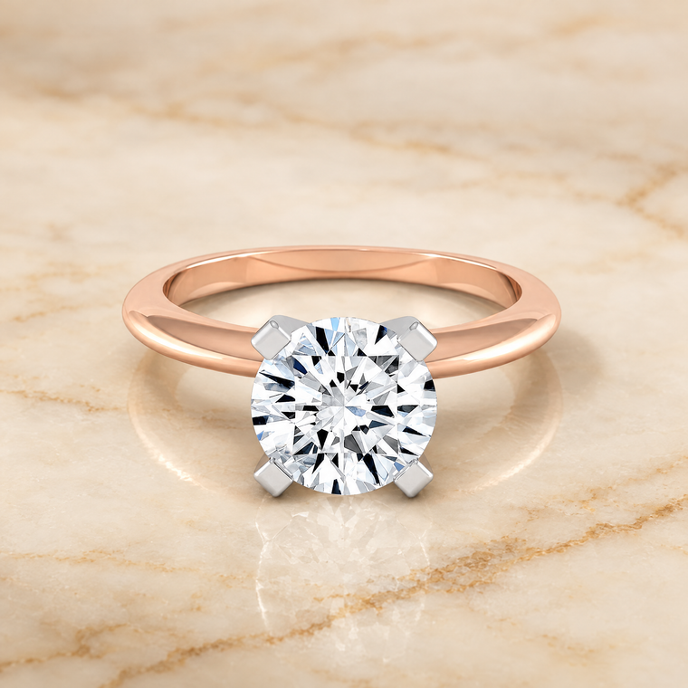 The Lolette Classic Low Base Solitaire Round Engagement Ring Setting in 14K Rose Gold