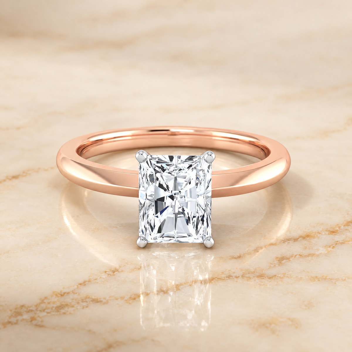 The Isolde Petite Knife Edge Solitaire Radiant Cut Engagement Ring Setting in 14K Rose Gold