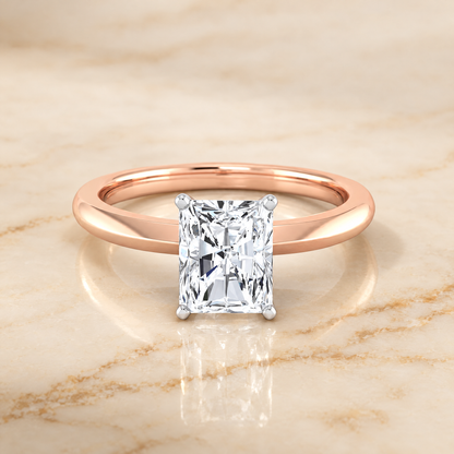 The Isolde Petite Knife Edge Solitaire Radiant Cut Engagement Ring Setting in 14K Rose Gold