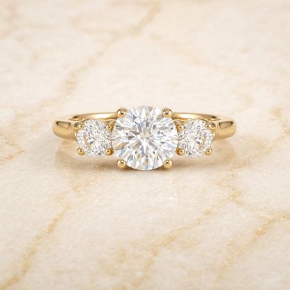 The Natalie Classic Three Stone Round Engagement Ring Setting in 18K Yellow Gold