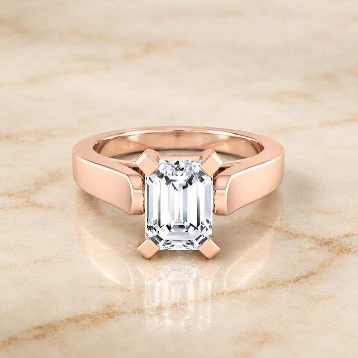 The Charlotte Cathedral Squared Edge Solitaire Emerald Cut Engagement Ring Setting in 14K Rose Gold