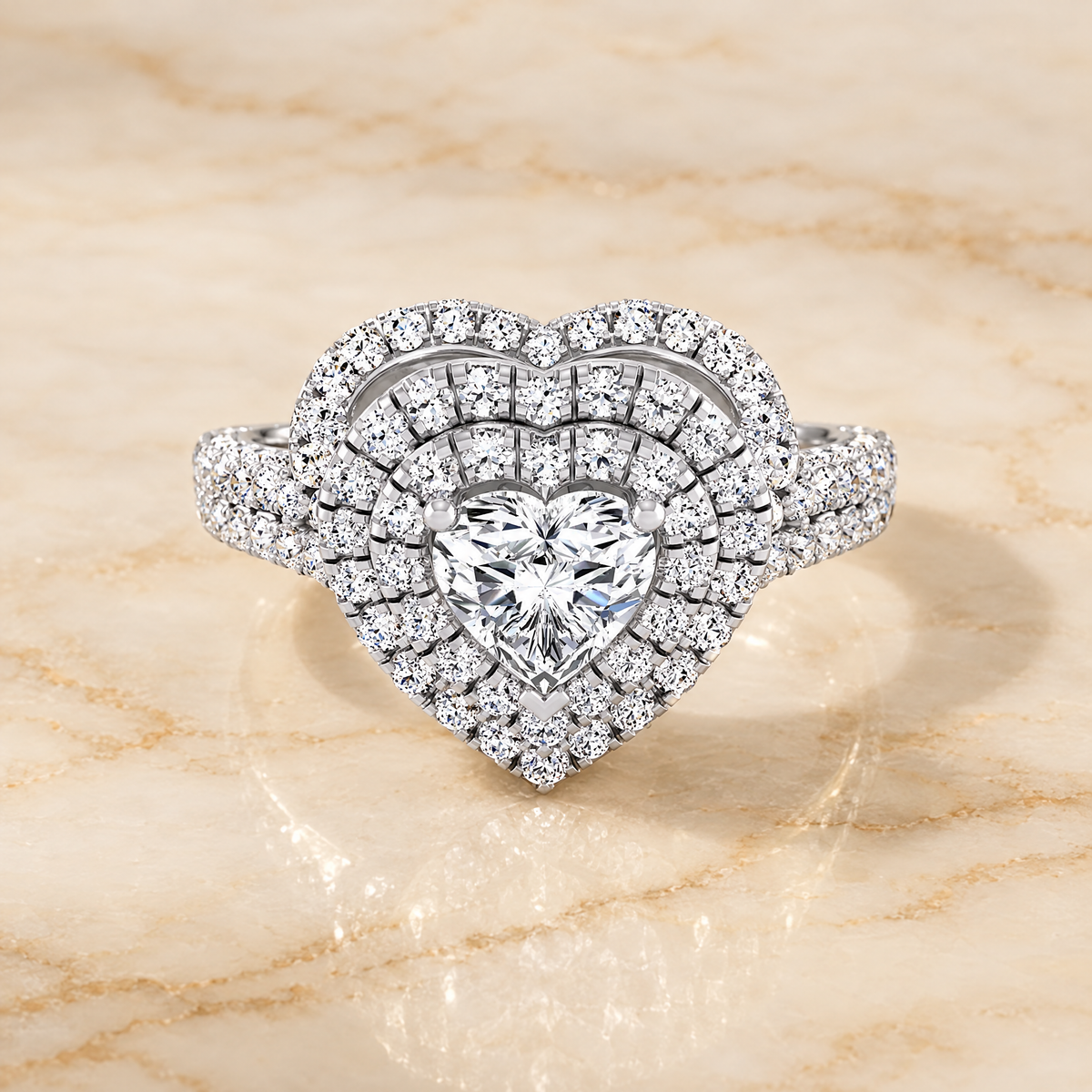 The Dinah Double Halo Heart Engagement Ring Setting in 18K White Gold