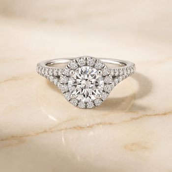 The Calliope Petite Split Shank Halo Round Engagement Ring Setting in Platinum