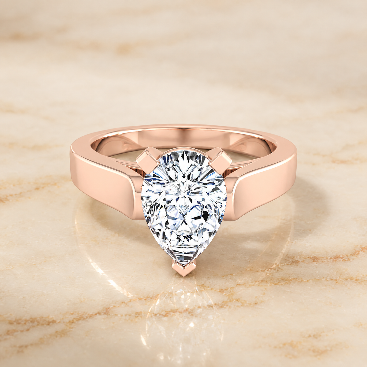 The Charlotte Cathedral Squared Edge Solitaire Pear Engagement Ring Setting in 14K Rose Gold
