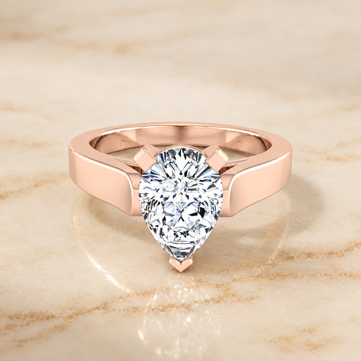 The Charlotte Cathedral Squared Edge Solitaire Pear Engagement Ring Setting in 14K Rose Gold