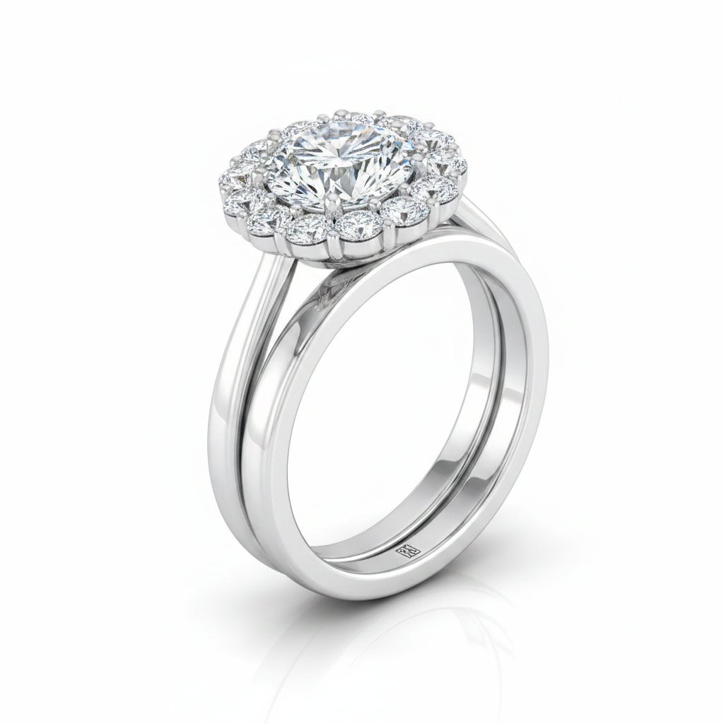 The Faith Matching Wedding Band, Round in 18K White Gold