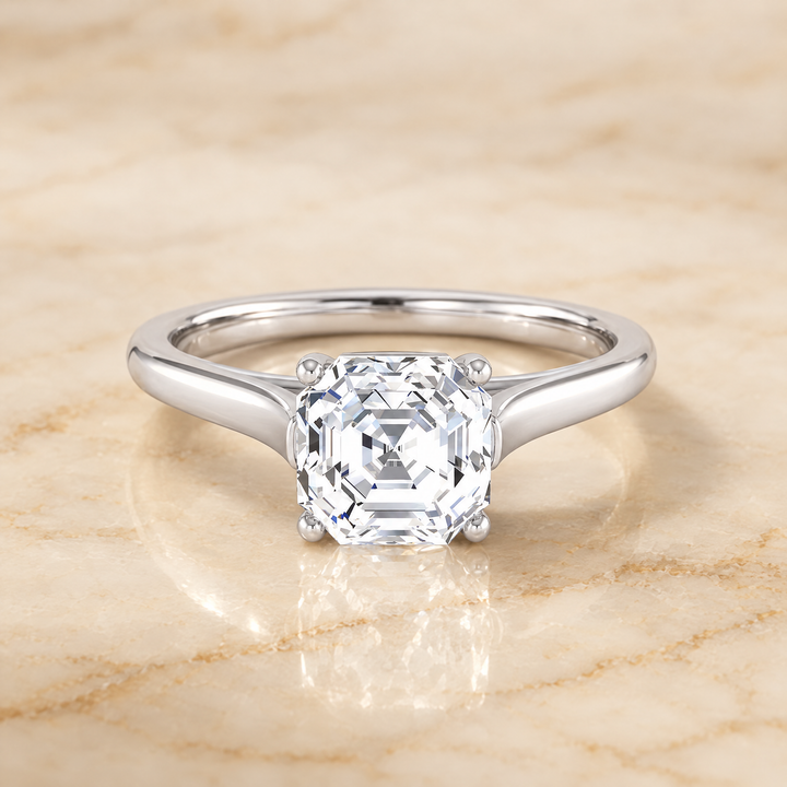 The Juliette Elegant Cathedral Squared Edge Solitaire Asscher Cut Engagement Ring Setting in Platinum
