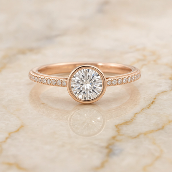 The Cappella Linear Bezel Pavé Round Engagement Ring Setting in 14K Rose Gold