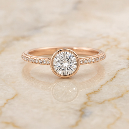 The Cappella Linear Bezel Pavé Round Engagement Ring Setting in 14K Rose Gold