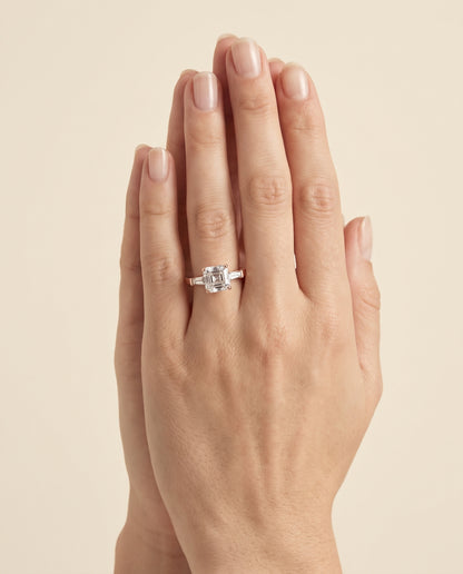 The June Three Stone Asscher Cut Engagement Ring Setting in 14K Rose Gold