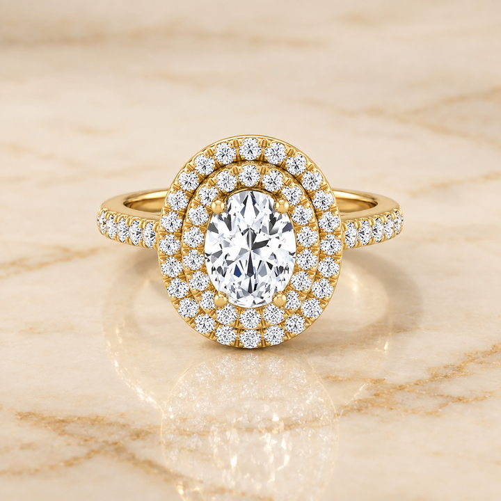 The Whitney Double Halo Oval Engagement Ring Setting in 18K Yellow Gold
