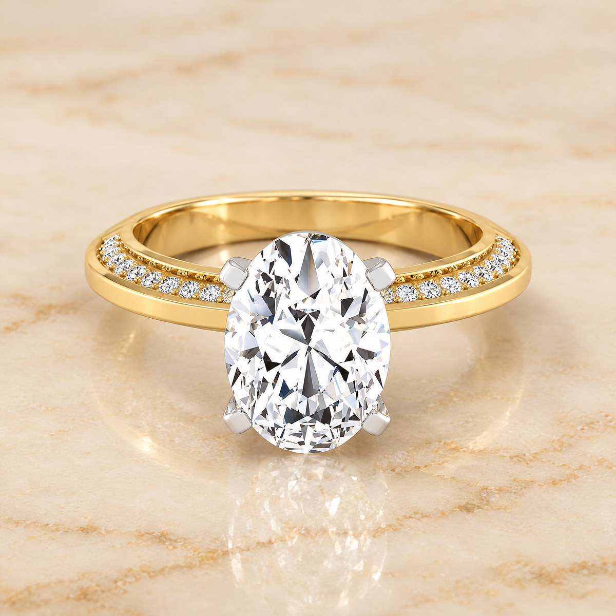 The Clover Knife Edge Pavé Oval Engagement Ring Setting in 18K Yellow Gold