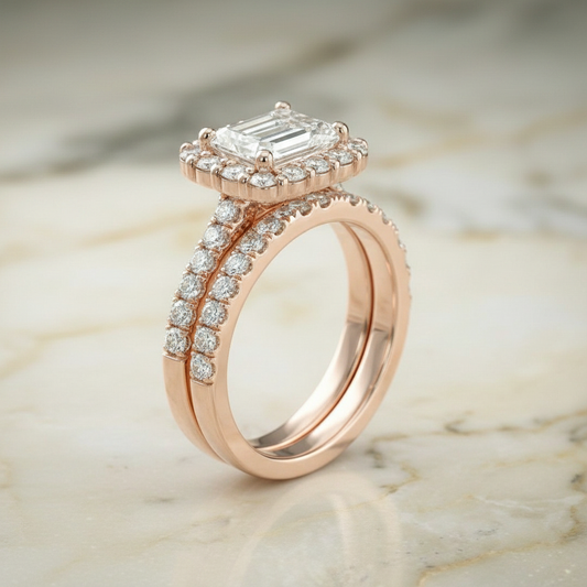 The Fiona Matching Wedding Band, Emerald in 14K Rose Gold