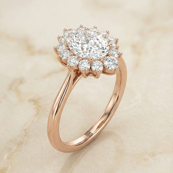 The Eloise Floral Halo Oval Engagement Ring Setting in 14K Rose Gold