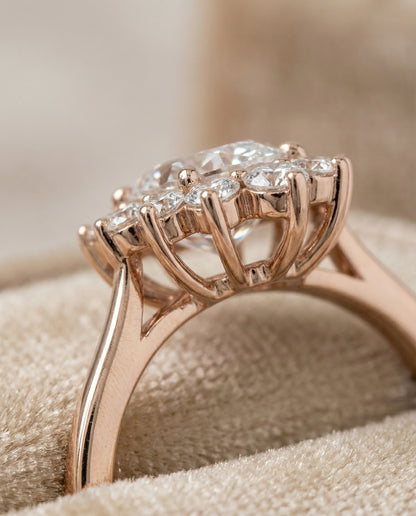 Floral Halo Oval, in 14K Rose Gold, prong setting – detail view | RockHer