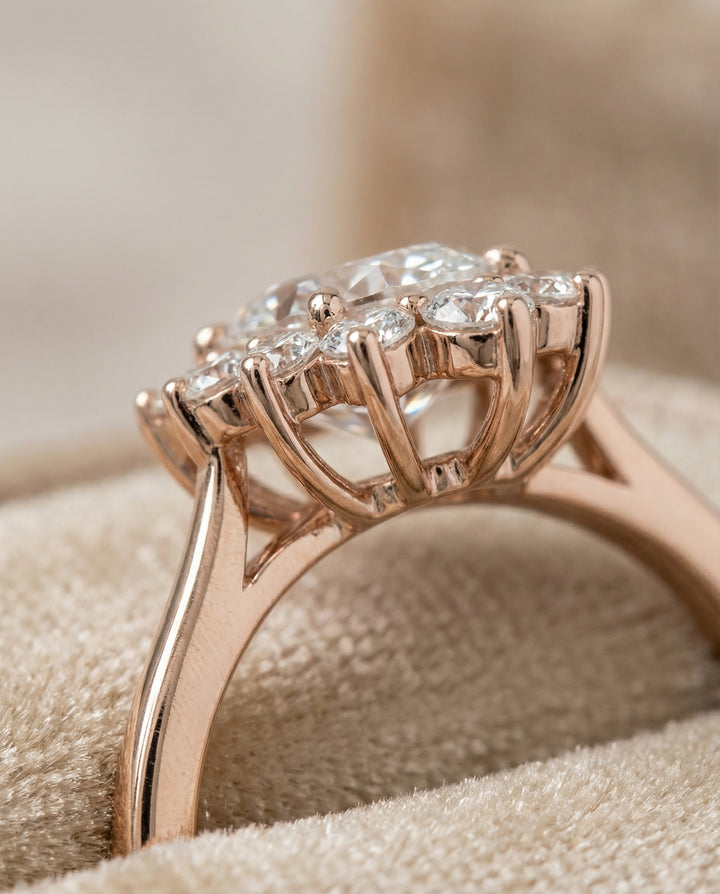 Floral Halo Oval Engagement Ring Setting in 14K Rose Gold