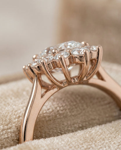 Eloise Select floral halo oval oval ring in 14K Rose Gold — detail — RockHer
