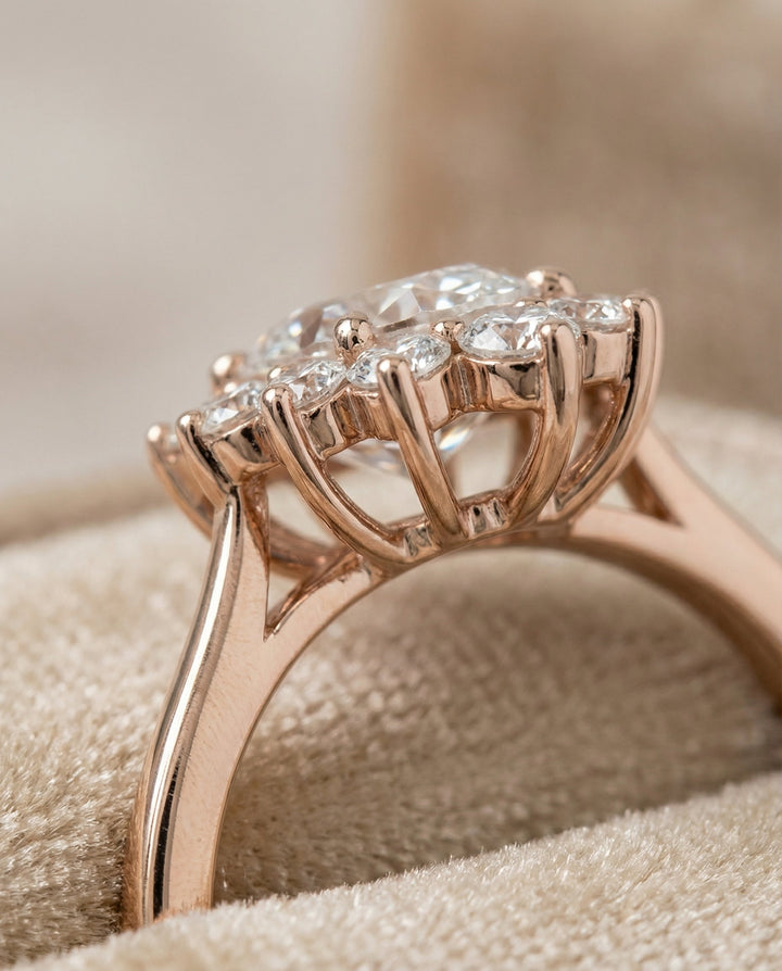 Eloise Select floral halo oval oval ring in 14K Rose Gold — detail — RockHer