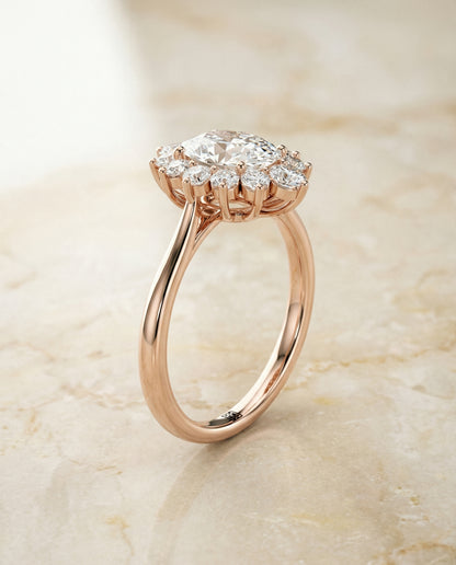 Floral Halo Oval, in 14K Rose Gold, prong setting – front view | RockHer