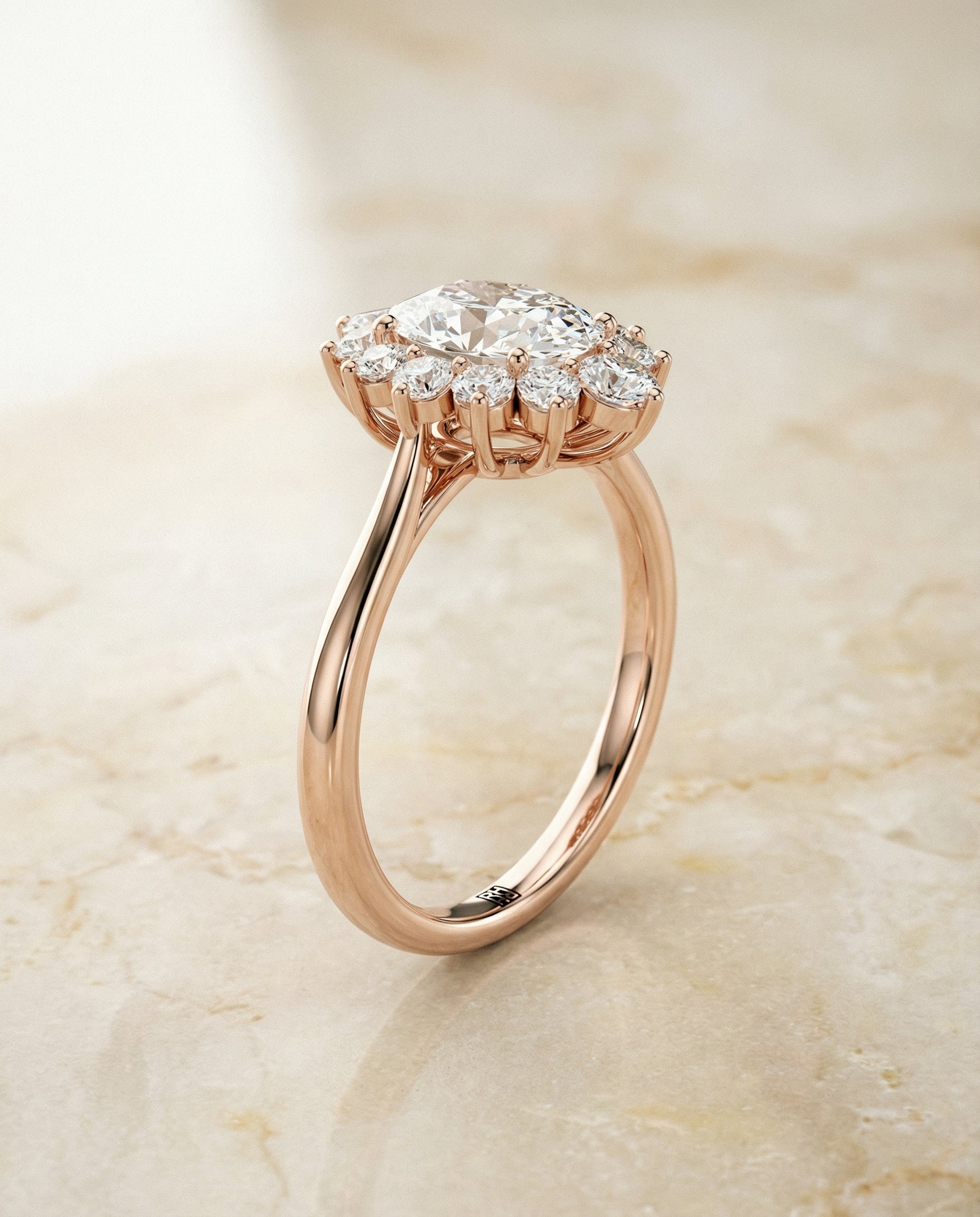 The Eloise select floral halo engagement ring setting, shown in 14K Rose Gold | RockHer