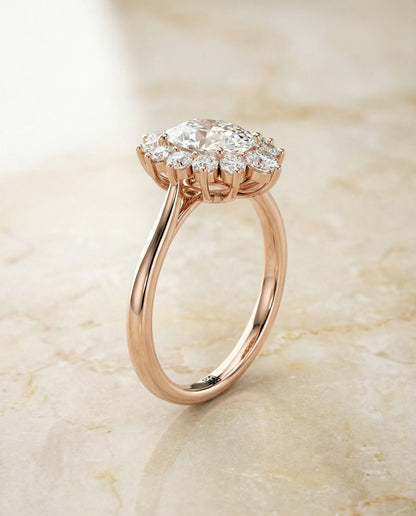 Eloise Select floral halo oval oval ring in 14K Rose Gold — front — RockHer