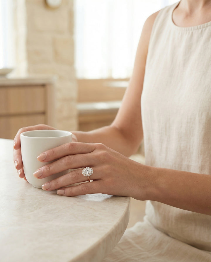 Floral Halo Oval Engagement Ring Setting in 14K Rose Gold