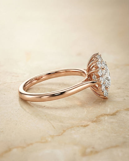 Eloise Select floral halo oval oval ring in 14K Rose Gold — side — RockHer