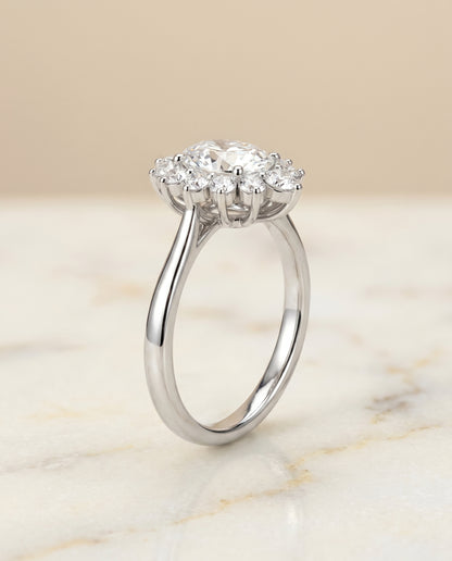 Floral Halo Oval, in Platinum – front view | RockHer