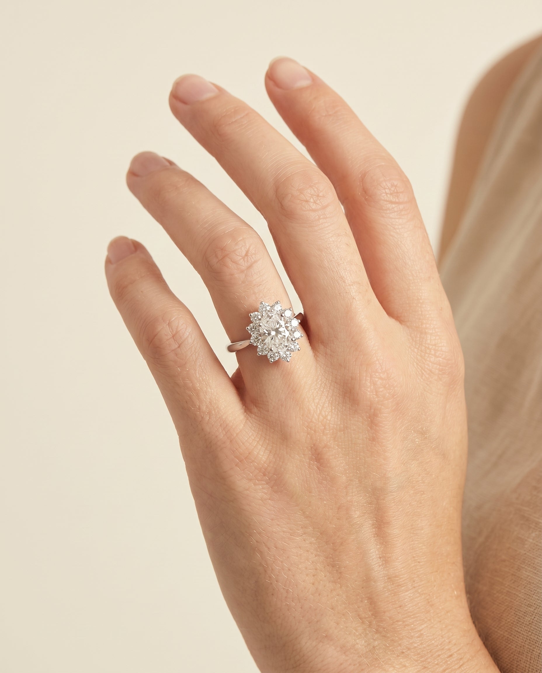 The Eloise engagement ring setting in Platinum, floral halo design | RockHer