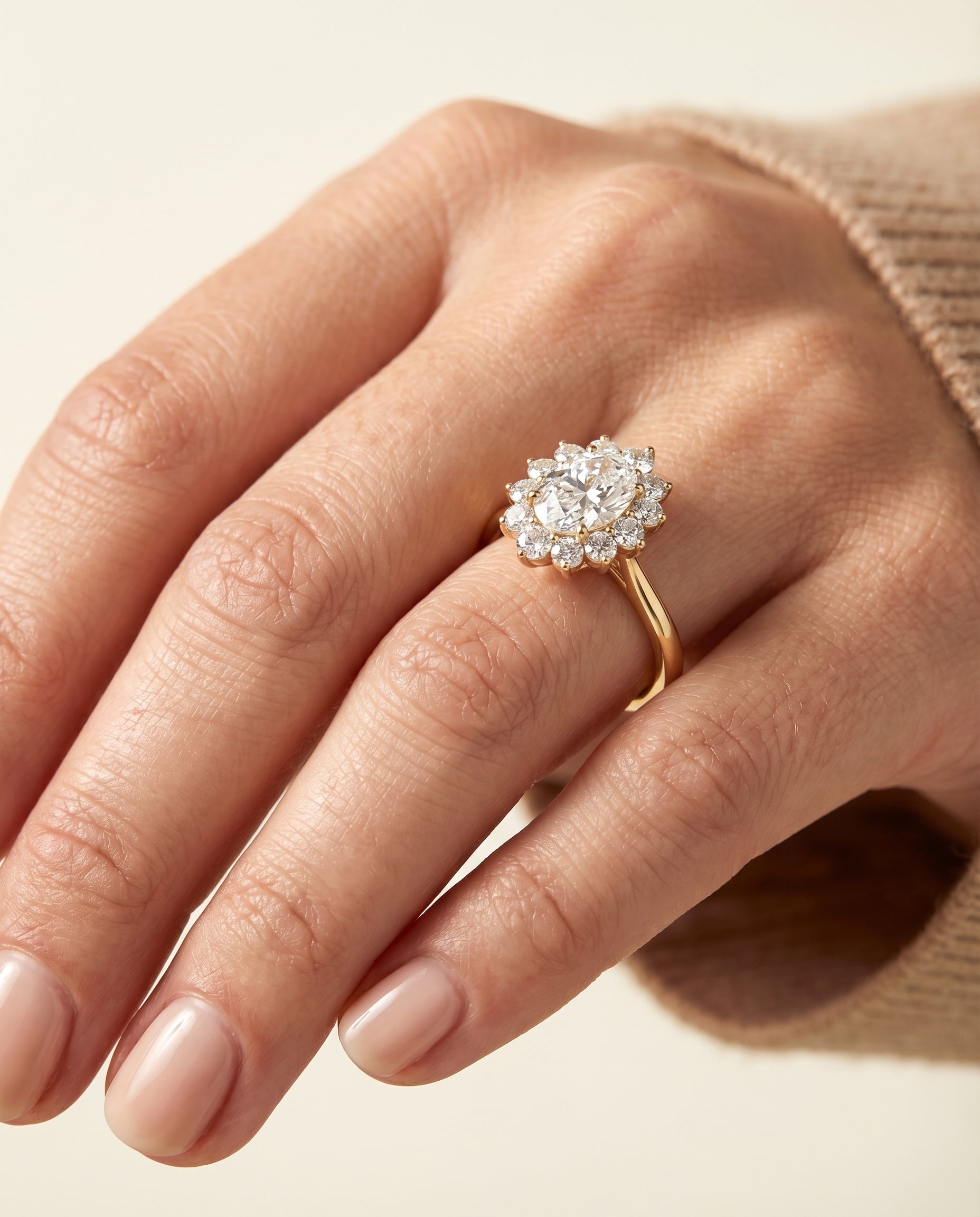 The Eloise engagement ring setting in 18K Yellow Gold, floral halo design | RockHer